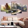 Windmill Bridge Path House - Nature 5 Panel Canvas Art Wall Decor