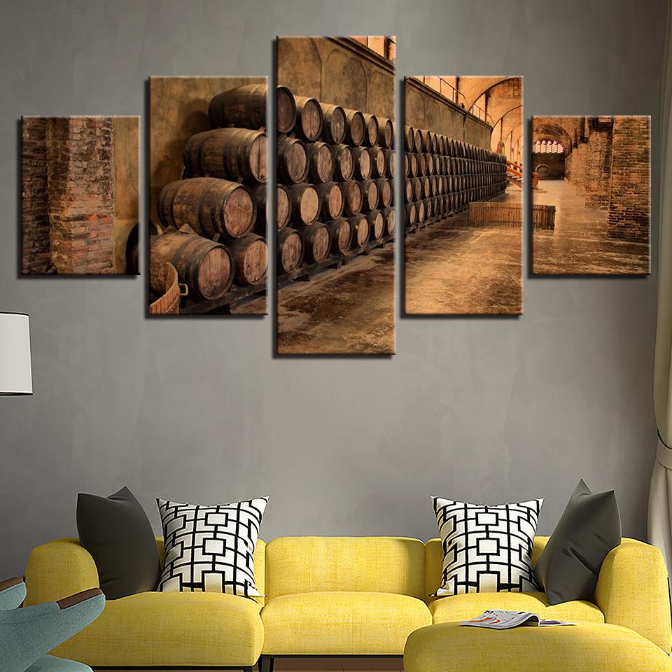 Wine Cellar Oak Barrels - Wine 5 Panel Canvas Art Wall Decor Wine Cellar Oak Barrels - Wine 5 Panel Canvas Art Wall Decor