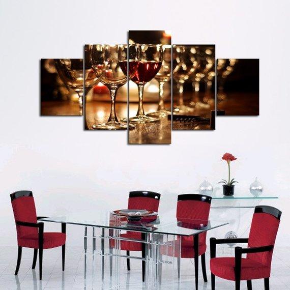Wine Glasses - Wine 5 Panel Canvas Art Wall Decor Wine Glasses - Wine 5 Panel Canvas Art Wall Decor