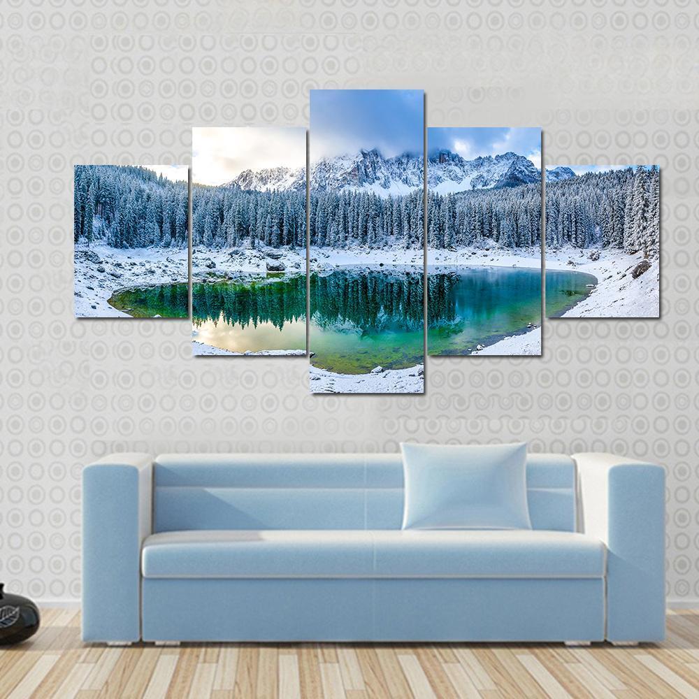 Winter Mountain Lake - Nature 5 Panel Canvas Art Wall Decor Winter Mountain Lake - Nature 5 Panel Canvas Art Wall Decor