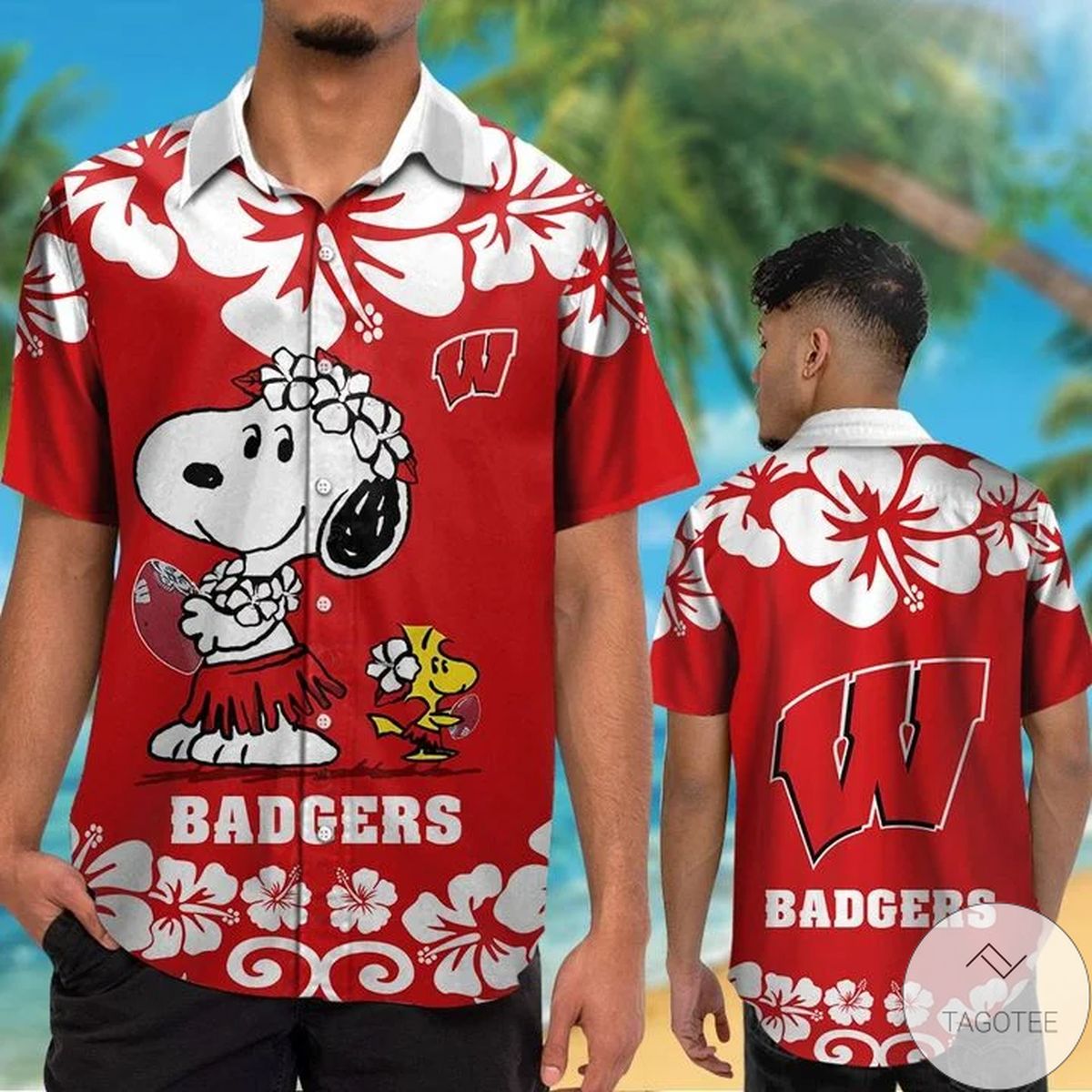 Wisconsin Badgers & Snoopy Hawaiian Shirt Wisconsin Badgers & Snoopy Hawaiian Shirt
