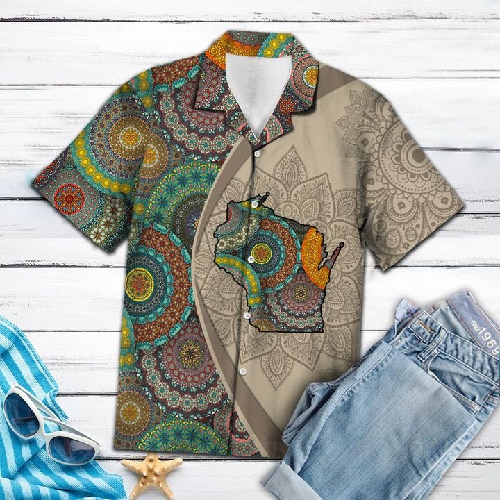 Wisconsin Mandala Hawaiian Shirt Summer Button Up Wisconsin Mandala Hawaiian Shirt Summer Button Up