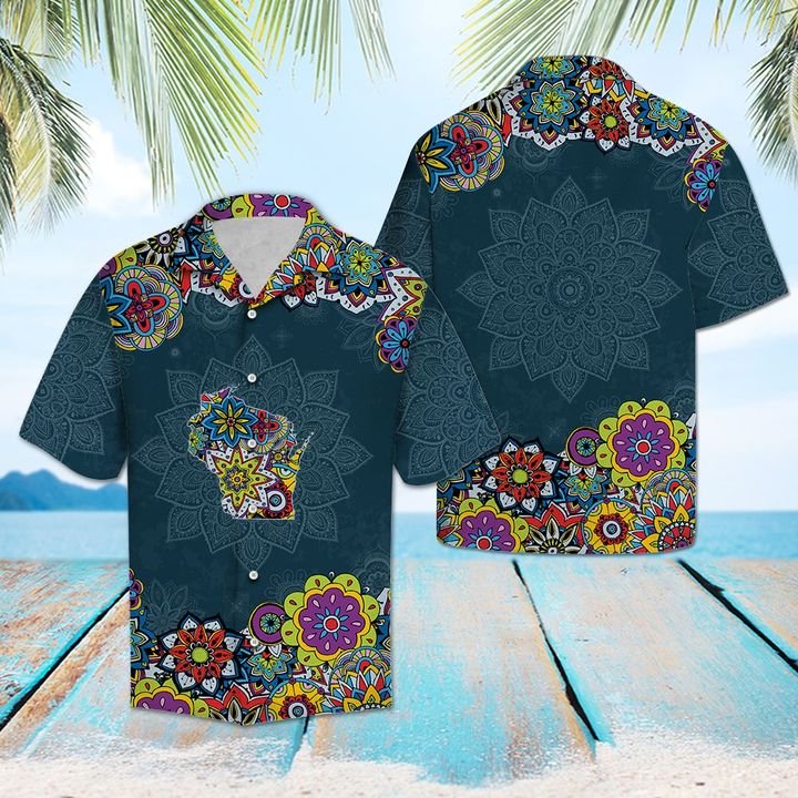Wisconsin Mandala Hawaiian Shirt Summer Button Up Wisconsin Mandala Hawaiian Shirt Summer Button Up