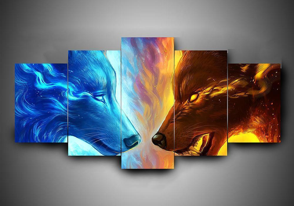 Wolf 1 - Abstract Animal 5 Panel Canvas Art Wall Decor Wolf 1 - Abstract Animal 5 Panel Canvas Art Wall Decor