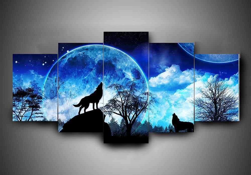 Wolf 2 - Abstract Animal 5 Panel Canvas Art Wall Decor Wolf 2 - Abstract Animal 5 Panel Canvas Art Wall Decor