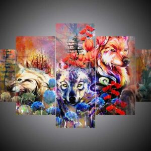 Wolf 3 - Abstract Animal 5 Panel Canvas Art Wall Decor