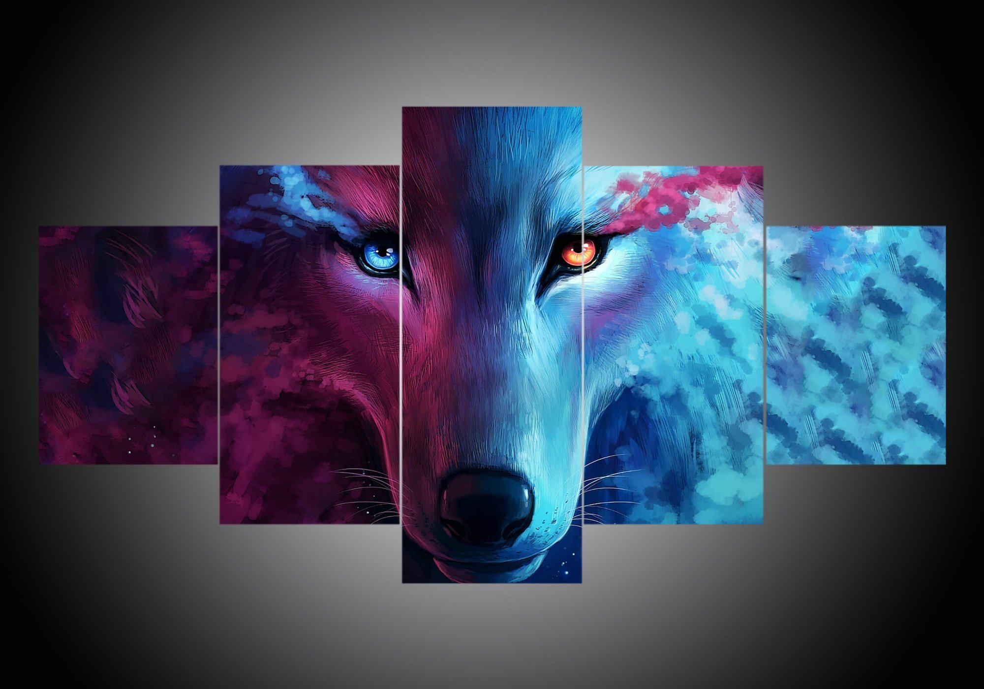 Wolf 6 - Abstract Animal 5 Panel Canvas Art Wall Decor Wolf 6 - Abstract Animal 5 Panel Canvas Art Wall Decor