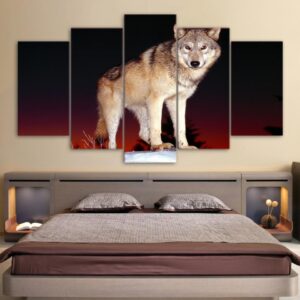 Wolf Black and Red - Animal 5 Panel Canvas Art Wall Decor