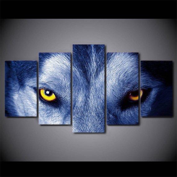 Wolf Eyes - Abstract Animal 5 Panel Canvas Art Wall Decor Wolf Eyes - Abstract Animal 5 Panel Canvas Art Wall Decor