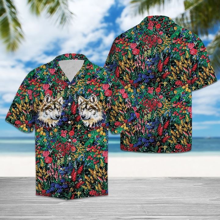 Wolf Flowers Hawaiian Shirt Summer Button Up Wolf Flowers Hawaiian Shirt Summer Button Up