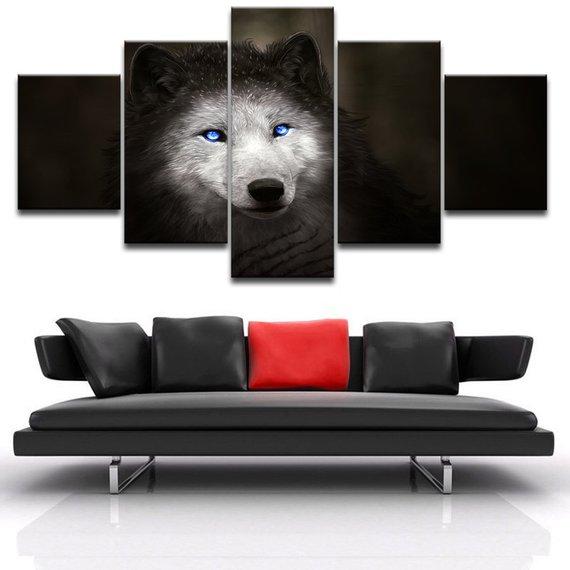Wolf Have Blue Eyes - Animal 5 Panel Canvas Art Wall Decor Wolf Have Blue Eyes - Animal 5 Panel Canvas Art Wall Decor