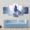 Wolf Howling On Moon Night - Animal 5 Panel Canvas Art Wall Decor