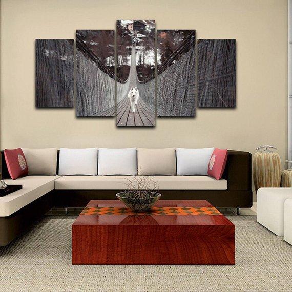 Wolf In The Bridge 5 - Animal 5 Panel Canvas Art Wall Decor Wolf In The Bridge 5 - Animal 5 Panel Canvas Art Wall Decor