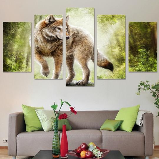 Wolf In The Forest - Animal 5 Panel Canvas Art Wall Decor Wolf In The Forest - Animal 5 Panel Canvas Art Wall Decor