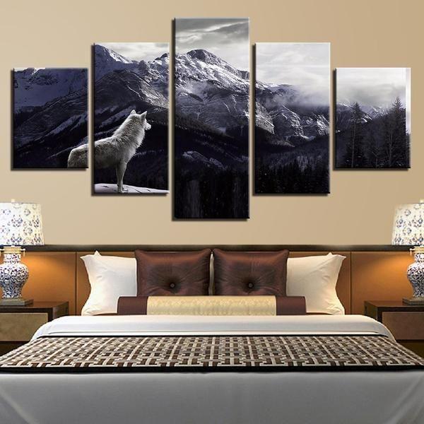 Wolf Mountain 2 - Animal 5 Panel Canvas Art Wall Decor Wolf Mountain 2 - Animal 5 Panel Canvas Art Wall Decor