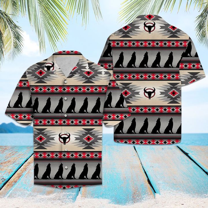 Wolf Native Pattern Hawaiian Shirt Summer Button Up Wolf Native Pattern Hawaiian Shirt Summer Button Up