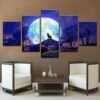 Wolf Night Modular Scene - Animal 5 Panel Canvas Art Wall Decor