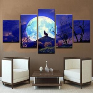 Wolf Night Modular Scene - Animal 5 Panel Canvas Art Wall Decor