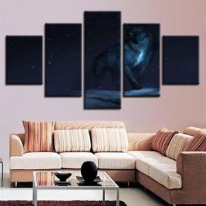 Wolf Night - Animal 5 Panel Canvas Art Wall Decor