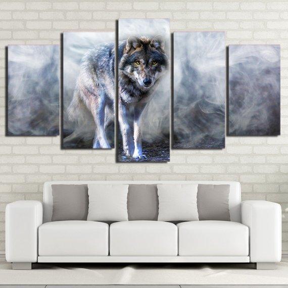 Wolf Of Smokey Mountain - Animal 5 Panel Canvas Art Wall Decor Wolf Of Smokey Mountain - Animal 5 Panel Canvas Art Wall Decor