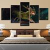 Wolf Running Night - Abstract 5 Panel Canvas Art Wall Decor