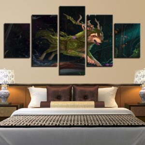 Wolf Running Night - Abstract 5 Panel Canvas Art Wall Decor