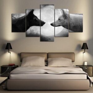 Wolf Showdown - Animal 5 Panel Canvas Art Wall Decor
