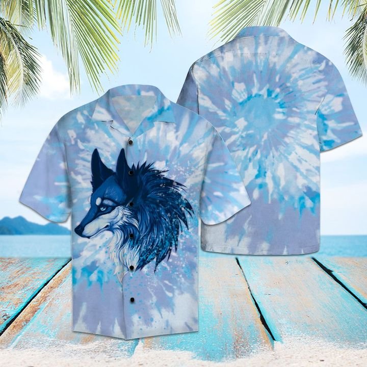 Wolf Tie Dye Hawaiian Shirt Summer Button Up Wolf Tie Dye Hawaiian Shirt Summer Button Up