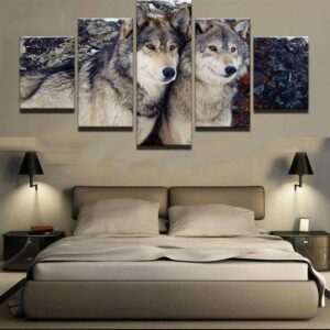 Wolves 4 - Animal 5 Panel Canvas Art Wall Decor