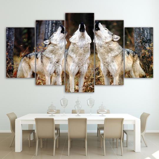 Wolves Wolf Pack Howling - Animal 5 Panel Canvas Art Wall Decor Wolves Wolf Pack Howling - Animal 5 Panel Canvas Art Wall Decor