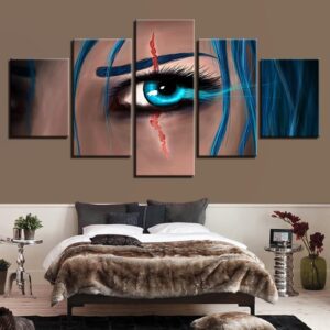 Woman Blue Eyes - Abstract 5 Panel Canvas Art Wall Decor