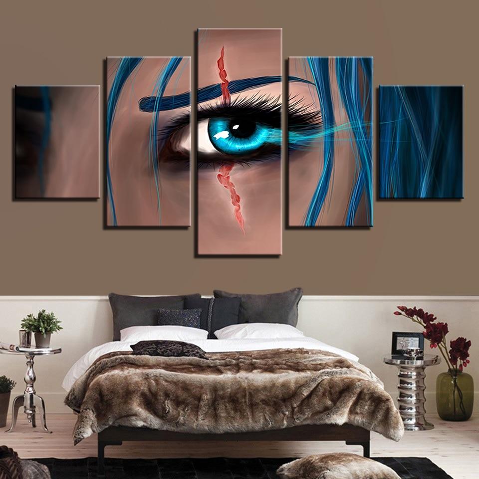 Woman Blue Eyes - Abstract 5 Panel Canvas Art Wall Decor Woman Blue Eyes - Abstract 5 Panel Canvas Art Wall Decor