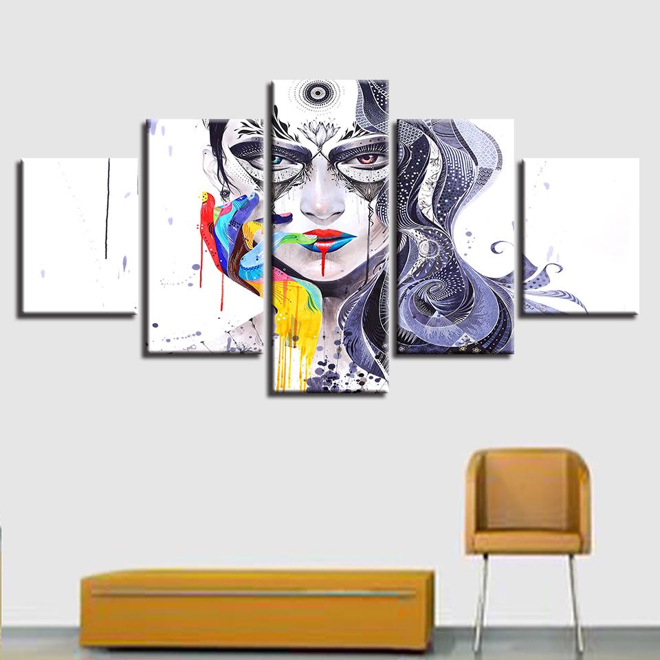 Woman Face - Abstract 5 Panel Canvas Art Wall Decor Woman Face - Abstract 5 Panel Canvas Art Wall Decor