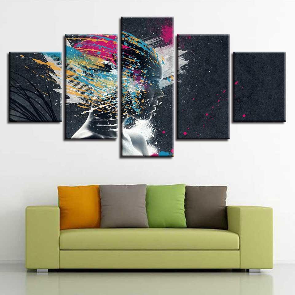 Woman Graffiti - Abstract 5 Panel Canvas Art Wall Decor Woman Graffiti - Abstract 5 Panel Canvas Art Wall Decor