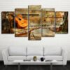 Wooden Guitar Vintage - Music 5 Panel Canvas Art Wall Decor