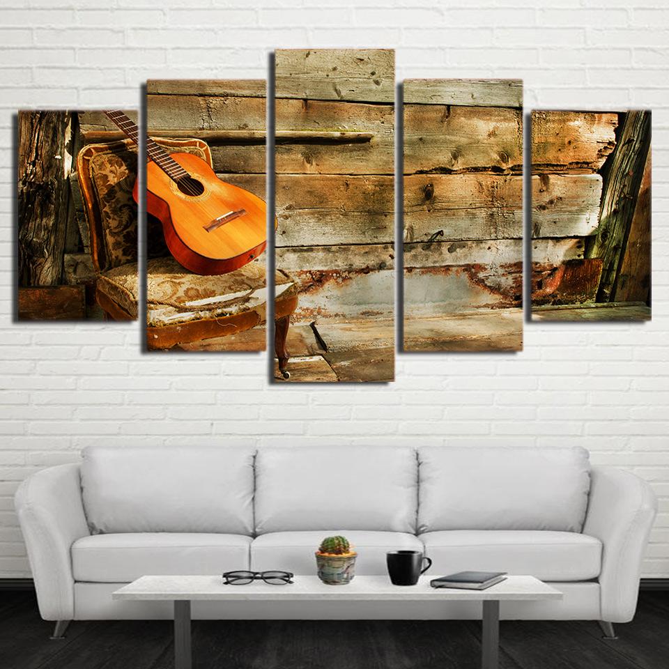 Wooden Guitar Vintage - Music 5 Panel Canvas Art Wall Decor Wooden Guitar Vintage - Music 5 Panel Canvas Art Wall Decor
