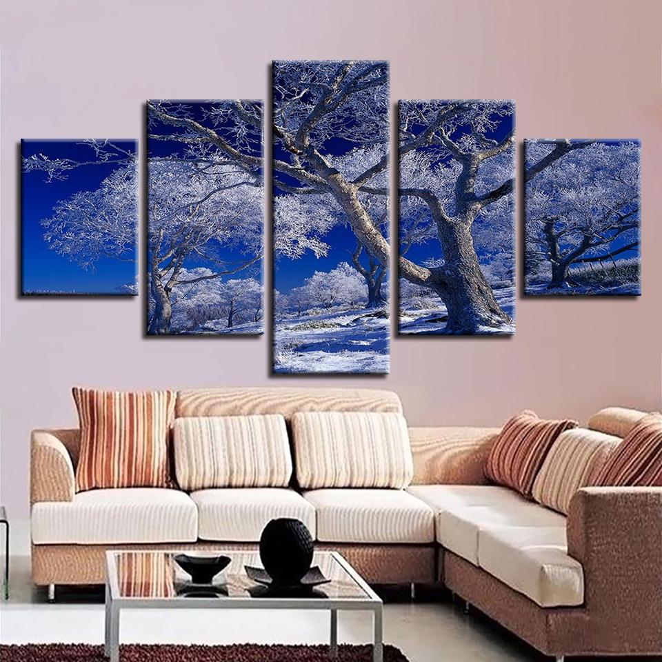 Woods Blue Sky Landscape - Nature 5 Panel Canvas Art Wall Decor Woods Blue Sky Landscape - Nature 5 Panel Canvas Art Wall Decor