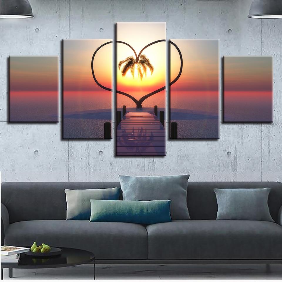Woods Bridge Heart-Shaped Tree Sunshine - Nature 5 Panel Canvas Art Wall Decor Woods Bridge Heart-Shaped Tree Sunshine - Nature 5 Panel Canvas Art Wall Decor