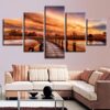 Woods Bridge Lake Sunset 1 - Nature 5 Panel Canvas Art Wall Decor