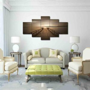 Woods Bridge To Sea - Nature 5 Panel Canvas Art Wall Decor