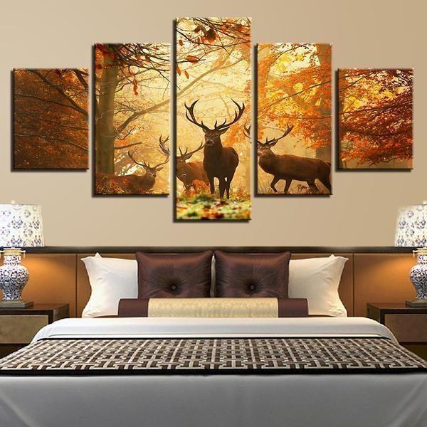Woods Deer Animal 5 Panel Canvas Art Wall Decor Woods Deer Animal 5 Panel Canvas Art Wall Decor