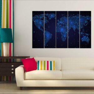 World Map Home - Abstract 5 Panel Canvas Art Wall Decor