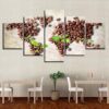 World Map In Coffee Beans And Leaves - Nature 5 Panel Canvas Art Wall Decor