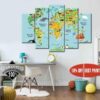 World Map Nursery - Abstract 5 Panel Canvas Art Wall Decor