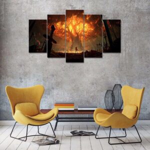 World Of Warcraft Tree Fire - Gaming 5 Panel Canvas Art Wall Decor