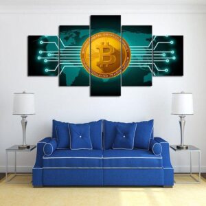 Worldwide Crypto - Abstract 5 Panel Canvas Art Wall Decor