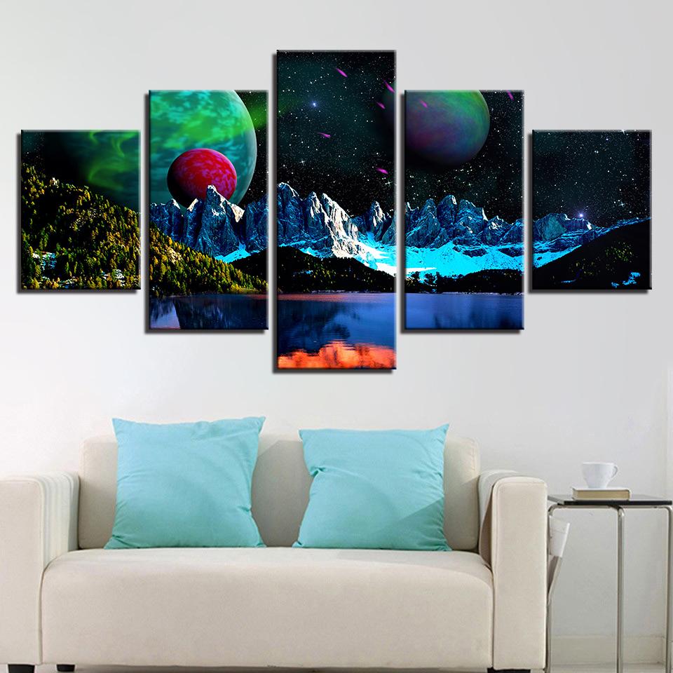 Wushan Planet Snow Lake Starry Sky - Nature 5 Panel Canvas Art Wall Decor Wushan Planet Snow Lake Starry Sky - Nature 5 Panel Canvas Art Wall Decor