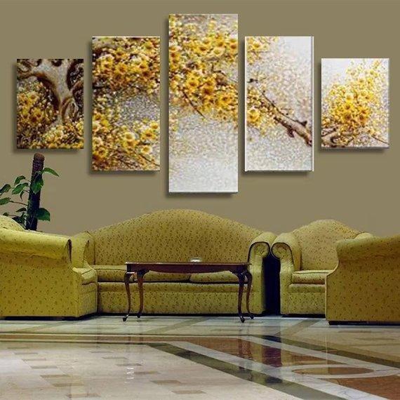 Yellow Flower Floral 1 - Nature 5 Panel Canvas Art Wall Decor Yellow Flower Floral 1 - Nature 5 Panel Canvas Art Wall Decor