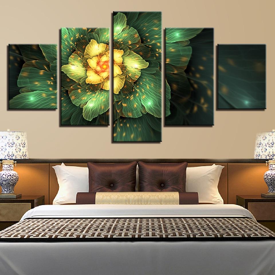 Yellower And Green Flowers - Nature 5 Panel Canvas Art Wall Decor Yellower And Green Flowers - Nature 5 Panel Canvas Art Wall Decor