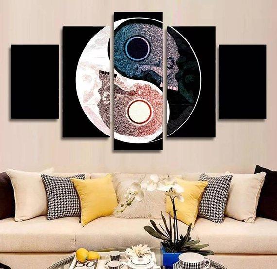 Ying And Yang - Abstract 5 Panel Canvas Art Wall Decor Ying And Yang - Abstract 5 Panel Canvas Art Wall Decor